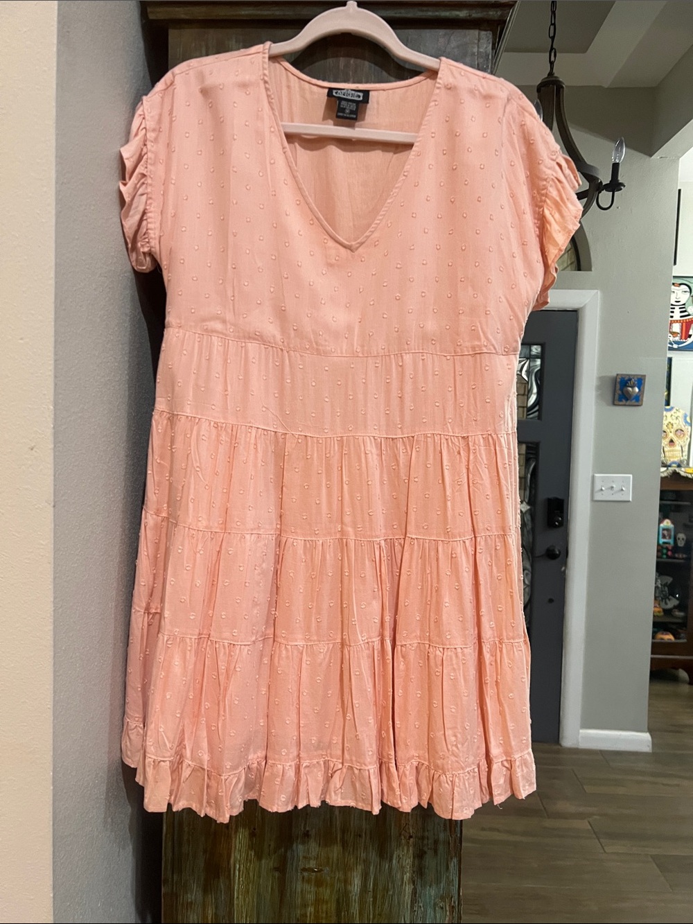 Angie Peach Mini Dress with Eyelet Texture